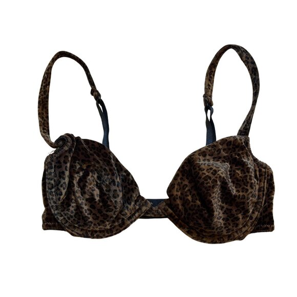 Vintage 1996 Victorias Secret 34B Leopard Print Velour Underwire Push Up Bra 34B - Picture 1 of 6